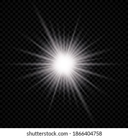 Light effect of lens flare. White glowing light explodes with starburst effects and sparkles on a transparent background. Vector illustration