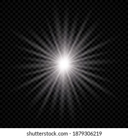 Light effect of lens flare. White glowing light explodes with starburst effects and sparkles on a transparent background. Vector illustration