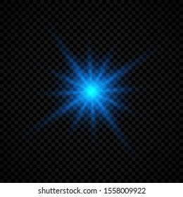 Light effect of lens flares. Blue glowing lights starburst effects with sparkles on a transparent background. Vector illustration