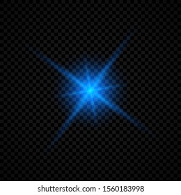 Light effect of lens flares. Blue glowing lights starburst effects with sparkles on a transparent background. Vector illustration