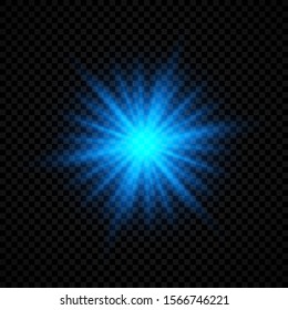 Light effect of lens flares. Blue glowing lights starburst effects with sparkles on a transparent background. Vector illustration