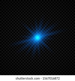 Light effect of lens flares. Blue glowing lights starburst effects with sparkles on a transparent background. Vector illustration
