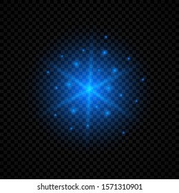 Light effect of lens flares. Blue glowing lights starburst effects with sparkles on a transparent background. Vector illustration