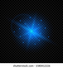Light effect of lens flares. Blue glowing lights starburst effects with sparkles on a transparent background. Vector illustration