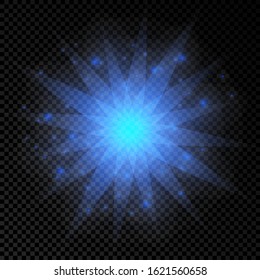 Light effect of lens flares. Blue glowing lights starburst effects with sparkles on a transparent background. Vector illustration