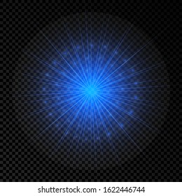 Light effect of lens flares. Blue glowing lights starburst effects with sparkles on a transparent background. Vector illustration