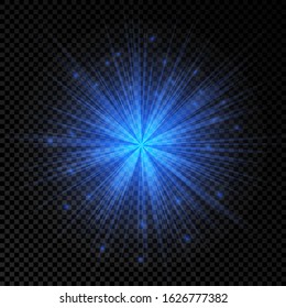 Light effect of lens flares. Blue glowing lights starburst effects with sparkles on a transparent background. Vector illustration