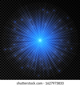 Light effect of lens flares. Blue glowing lights starburst effects with sparkles on a transparent background. Vector illustration