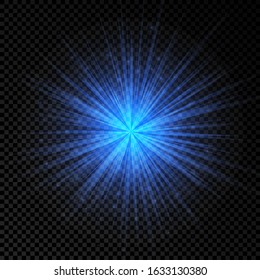 Light effect of lens flares. Blue glowing lights starburst effects with sparkles on a transparent background. Vector illustration