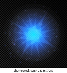 Light effect of lens flares. Blue glowing lights starburst effects with sparkles on a transparent background. Vector illustration
