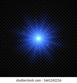 Light effect of lens flares. Blue glowing lights starburst effects with sparkles on a transparent background. Vector illustration