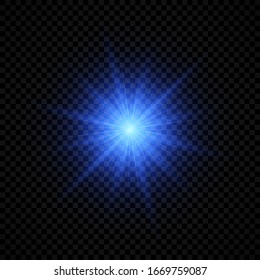 Light effect of lens flares. Blue glowing lights starburst effects on a transparent background. Vector illustration