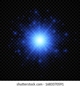 Light effect of lens flares. Blue glowing lights starburst effects with sparkles on a transparent background. Vector illustration