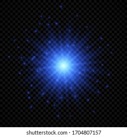Light effect of lens flares. Blue glowing lights starburst effects with sparkles on a transparent background. Vector illustration