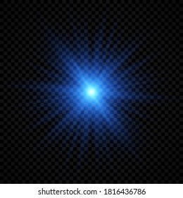 Light effect of lens flares. Blue glowing lights starburst effects with sparkles on a transparent background. Vector illustration