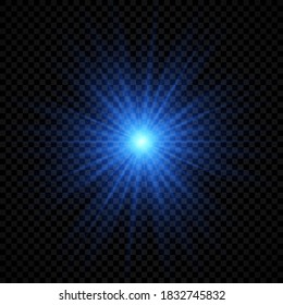Light effect of lens flares. Blue glowing lights starburst effects with sparkles on a transparent background. Vector illustration