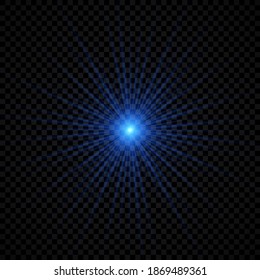 Light effect of lens flares. Blue glowing lights starburst effects with sparkles on a transparent background. Vector illustration