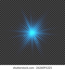 Light effect of lens flares. Blue glowing lights starburst effects with sparkles on a transparent background. Vector illustration