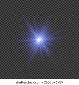 Efecto de luz de los destellos de la lente. Luces azules brillantes efectos de explosión de estrellas con destellos sobre un fondo transparente. Ilustración vectorial