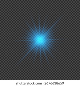 Lichteffekt von Linsenfackeln. Blaue leuchtende Lichter starburst Effekte mit funkelt auf transparentem Hintergrund. Vektorgrafik