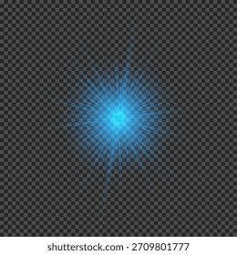 Efecto de luz de los destellos de la lente. Luces azules brillantes efectos de explosión de estrellas con destellos sobre un fondo transparente. Ilustración vectorial