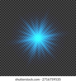 Efecto de luz de los destellos de la lente. Luces azules brillantes efectos de explosión de estrellas con destellos sobre un fondo transparente. Ilustración vectorial