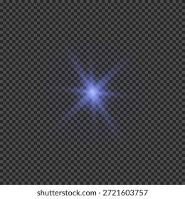 Efeito de luz de clarões de lente. Luzes azuis brilhantes efeitos starburst com brilhos em um fundo transparente. Ilustração vetorial