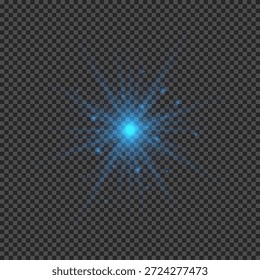 Efecto de luz de los destellos de la lente. Luces azules brillantes efectos de explosión de estrellas con destellos sobre un fondo transparente. Ilustración vectorial