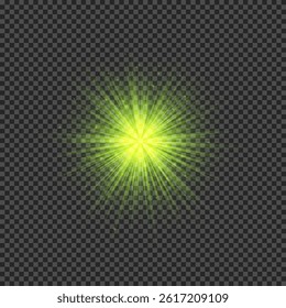Light effect of lens flares. Green glowing lights starburst effects with sparkles on a transparent background. Vector illustration