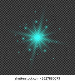 Efecto de luz de los destellos de la lente. Luces verdes brillantes efectos de explosión de estrellas con destellos sobre un fondo transparente. Ilustración vectorial