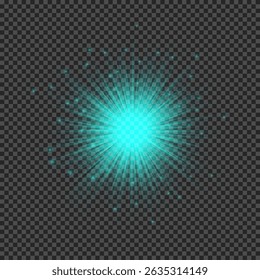 Light effect of lens flares. Green glowing lights starburst effects with sparkles on a transparent background. Vector illustration