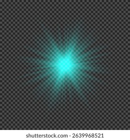 Light effect of lens flares. Green glowing lights starburst effects with sparkles on a transparent background. Vector illustration