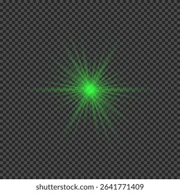 Light effect of lens flares. Green glowing lights starburst effects with sparkles on a transparent background. Vector illustration
