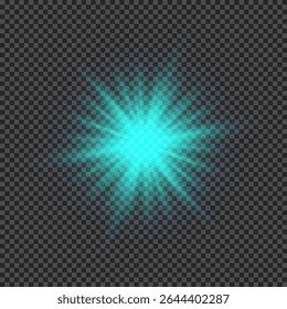Lichteffect van lensflare. Groene gloeiende lichten starburst effecten met fonkelingen op een transparante achtergrond. Vectorillustratie