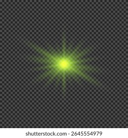 Efeito de luz de clarões de lente. Luzes verdes brilhantes efeitos starburst com brilhos em um fundo transparente. Ilustração vetorial