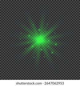 Light effect of lens flares. Green glowing lights starburst effects with sparkles on a transparent background. Vector illustration