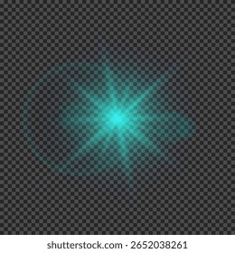 Light effect of lens flares. Green glowing lights starburst effects with sparkles on a transparent background. Vector illustration