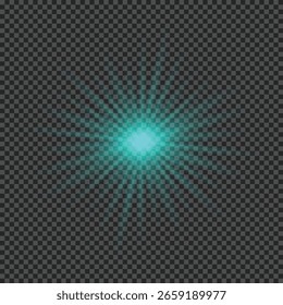 Efecto de luz de los destellos de la lente. Luces verdes brillantes efectos de explosión de estrellas con destellos sobre un fondo transparente. Ilustración vectorial