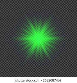 Light effect of lens flares. Green glowing lights starburst effects with sparkles on a transparent background. Vector illustration