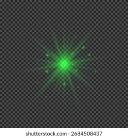 Light effect of lens flares. Green glowing lights starburst effects with sparkles on a transparent background. Vector illustration