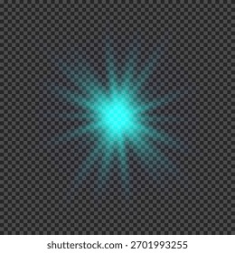 Efecto de luz de los destellos de la lente. Luces verdes brillantes efectos de explosión de estrellas con destellos sobre un fondo transparente. Ilustración vectorial