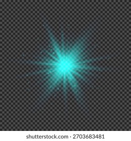Efecto de luz de los destellos de la lente. Luces verdes brillantes efectos de explosión de estrellas con destellos sobre un fondo transparente. Ilustración vectorial