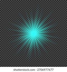 Efecto de luz de los destellos de la lente. Luces verdes brillantes efectos de explosión de estrellas con destellos sobre un fondo transparente. Ilustración vectorial