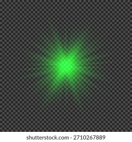 Light effect of lens flares. Green glowing lights starburst effects with sparkles on a transparent background. Vector illustration