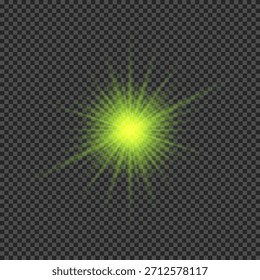 Lichteffekt von Linsenfackeln. Grüne leuchtende Lichter starburst Effekte mit funkelnden auf transparentem Hintergrund. Vektorgrafik