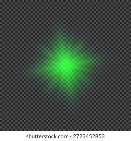 Efeito de luz de clarões de lente. Luzes verdes brilhantes efeitos starburst com brilhos em um fundo transparente. Ilustração vetorial