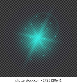 Efecto de luz de los destellos de la lente. Luces verdes brillantes efectos de explosión de estrellas con destellos sobre un fondo transparente. Ilustración vectorial