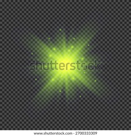 Light effect of lens flares. Green glowing lights starburst effects with sparkles on a transparent background. Vector illustration
