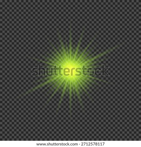Light effect of lens flares. Green glowing lights starburst effects with sparkles on a transparent background. Vector illustration