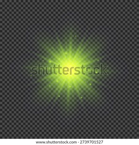Light effect of lens flares. Green glowing lights starburst effects with sparkles on a transparent background. Vector illustration
